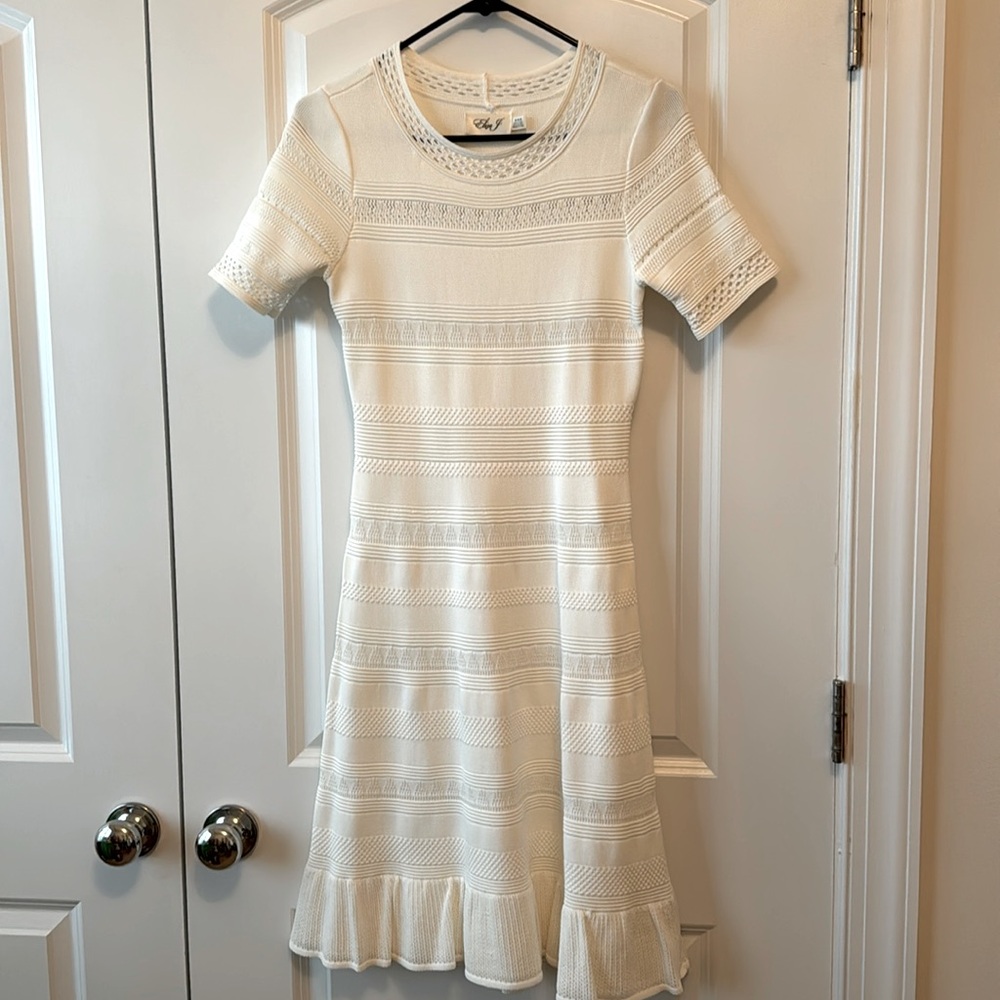 Eliza J White Crochet think Knit Dress M EUC